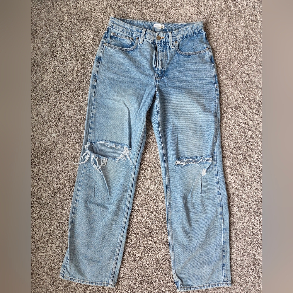 Good American Light Blue Distressed Wide Leg Jeans